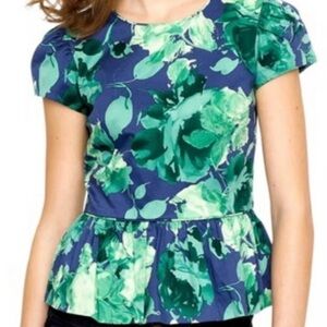 J Crew Collection Fresco Floral Peplum Top Size 6 Cap Sleeve Hidden Side Zip EUC
